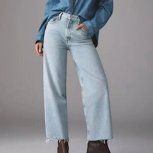 AGOLDE Ren High Rise Wide Leg Jeans Size 32 Light Wash Raw Hem